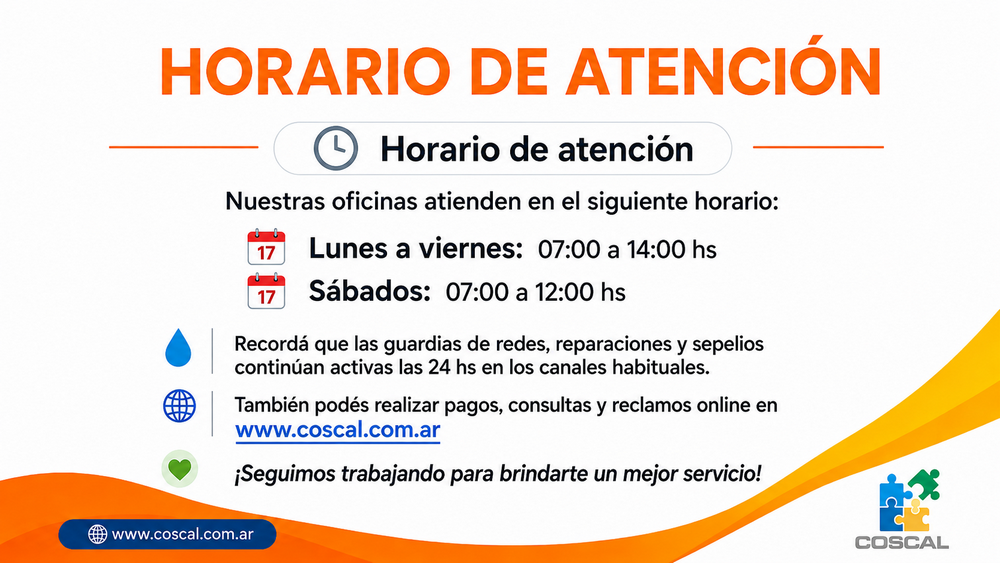 Nuevo horario de atención COSCAL